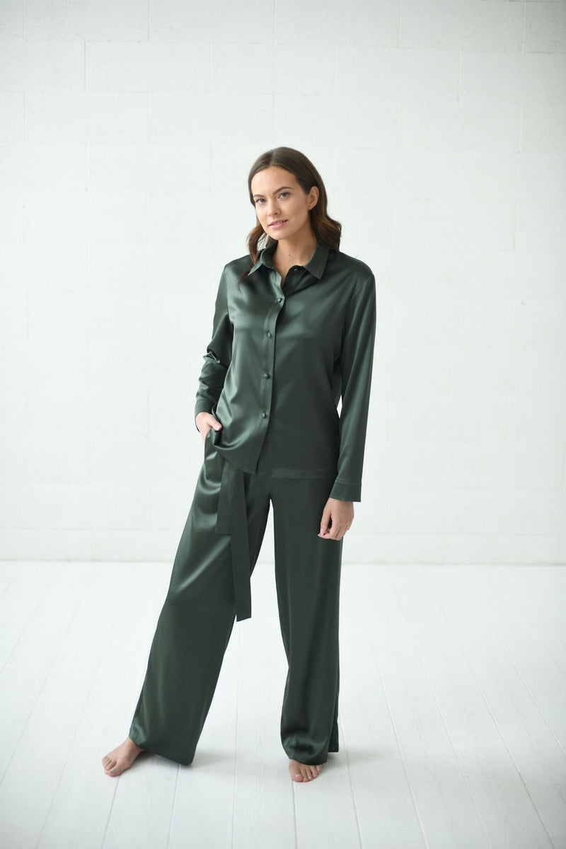 Green sales silk pyjamas
