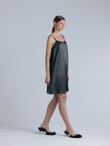 Front View Silk Midi Dress 'Aphrodite' in Rich Green