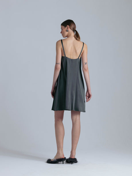 Back View Silk Midi Dress 'Aphrodite' in Rich Green