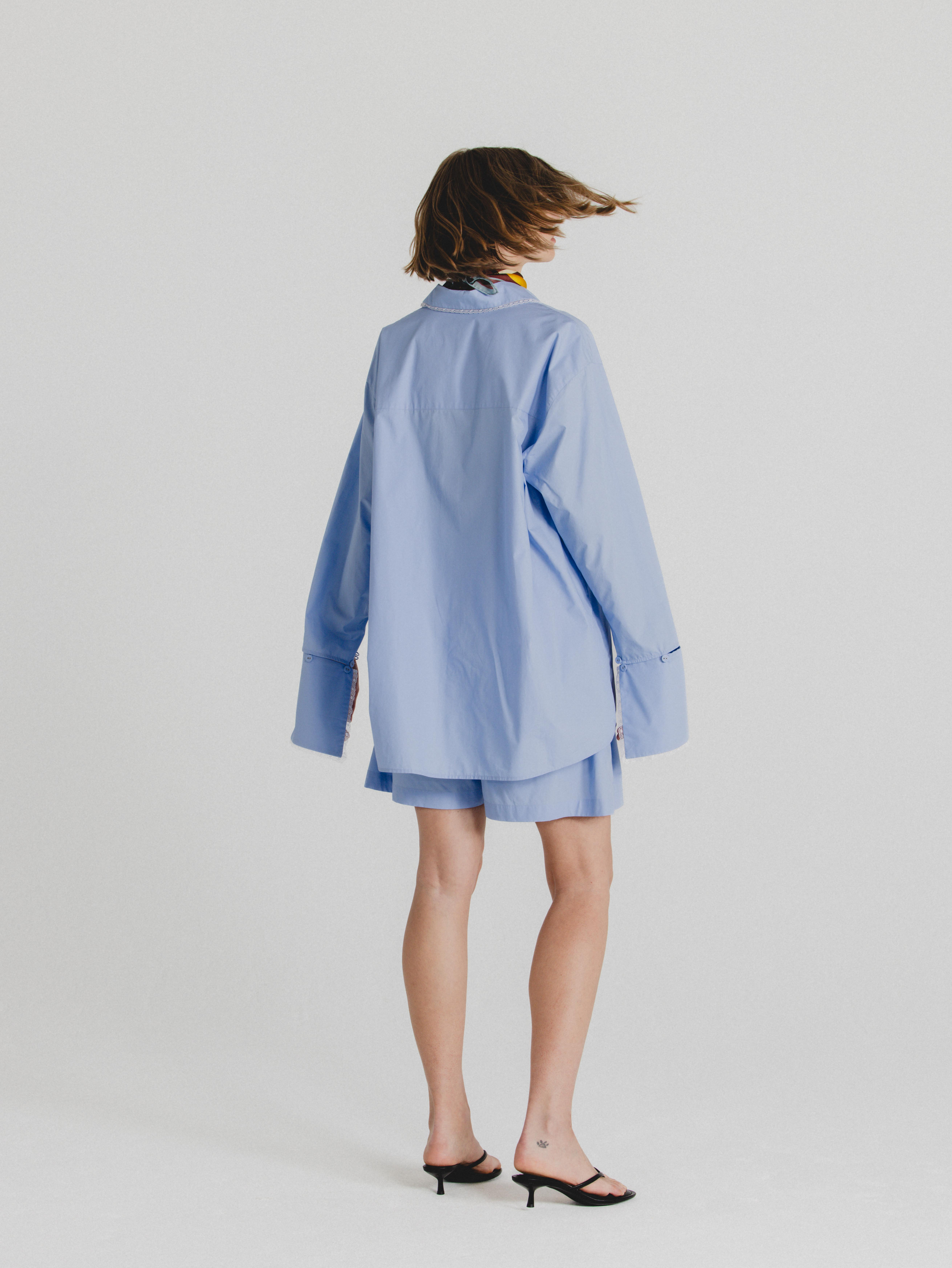 Cotton Poplin Oversized Shirt in Sky Blue – Alas Silk
