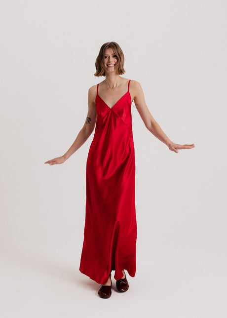 Maxi Silk Slip Dress in Red $360.00 USD