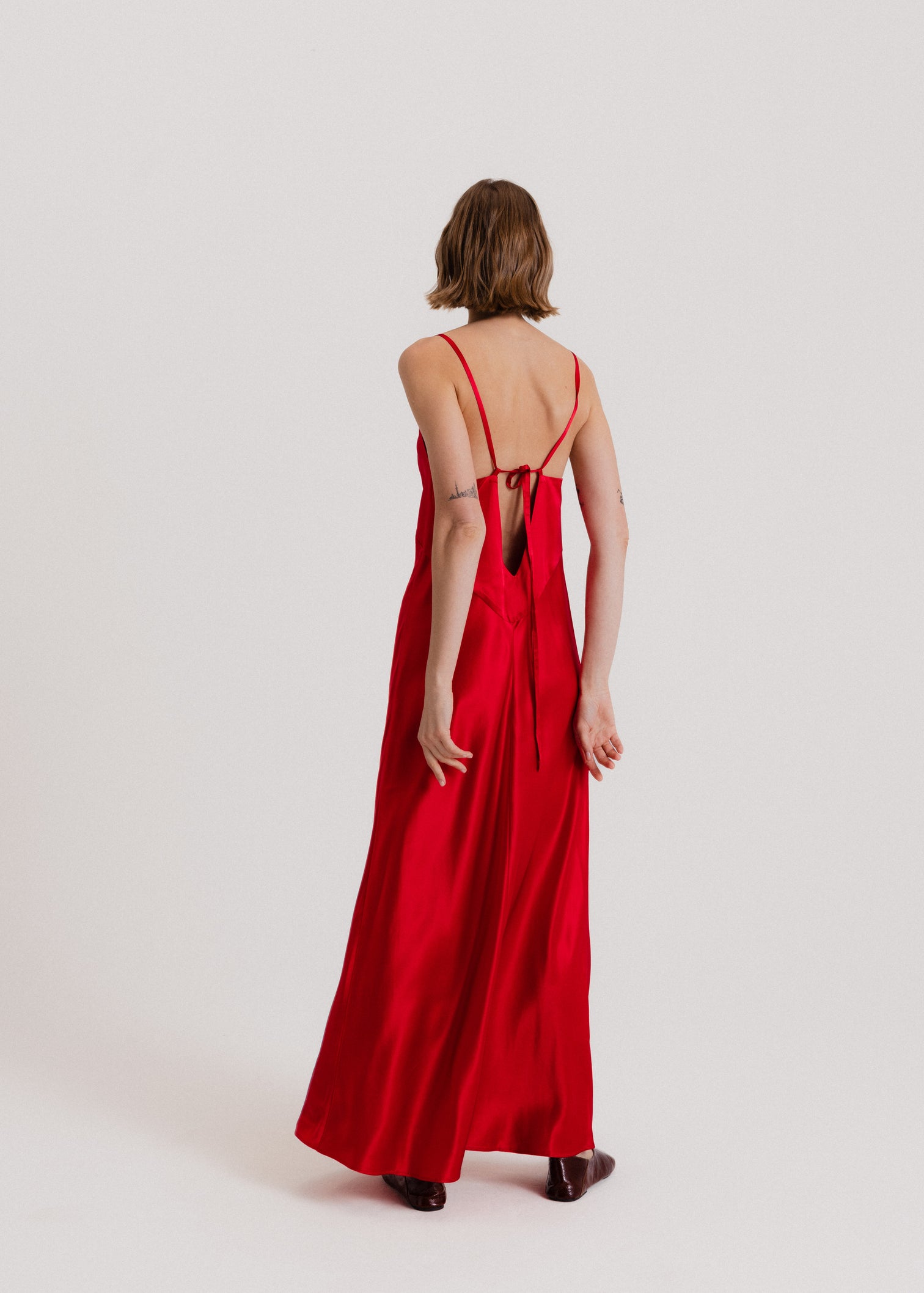 Maxi Silk Slip Dress in Red $360.00 USD